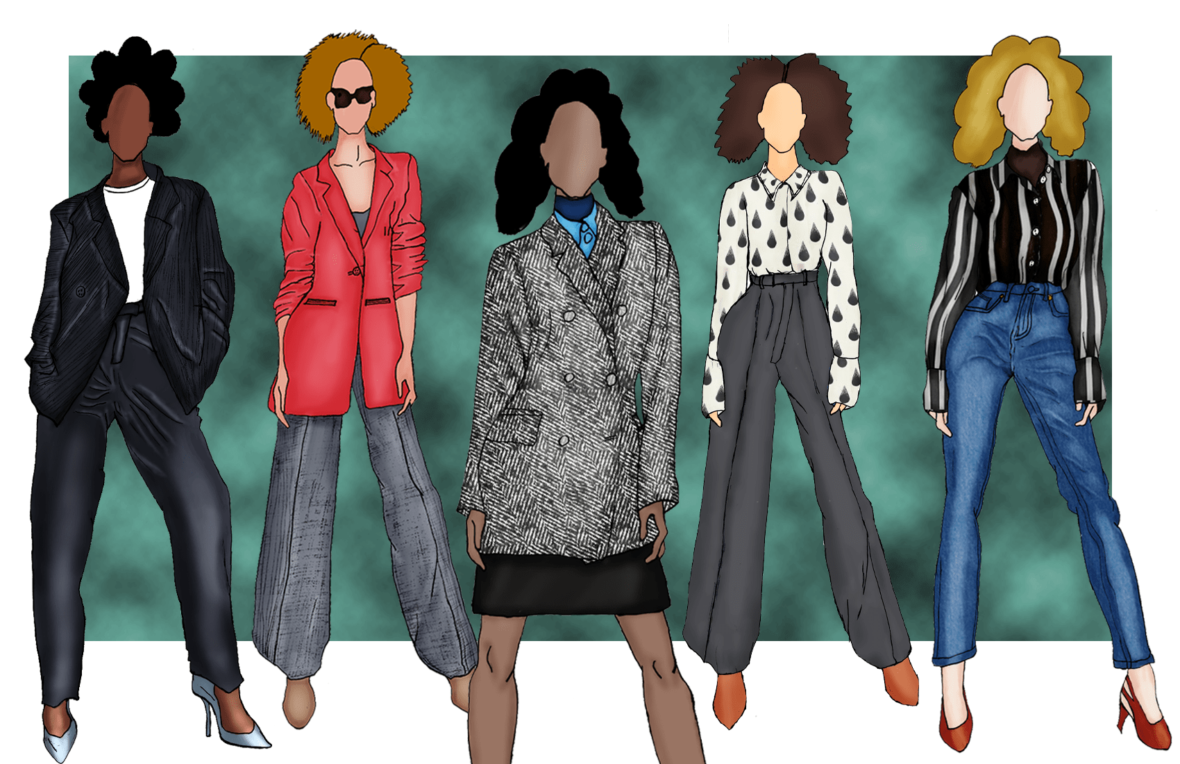 Digital illustration. Line up of Fashion models