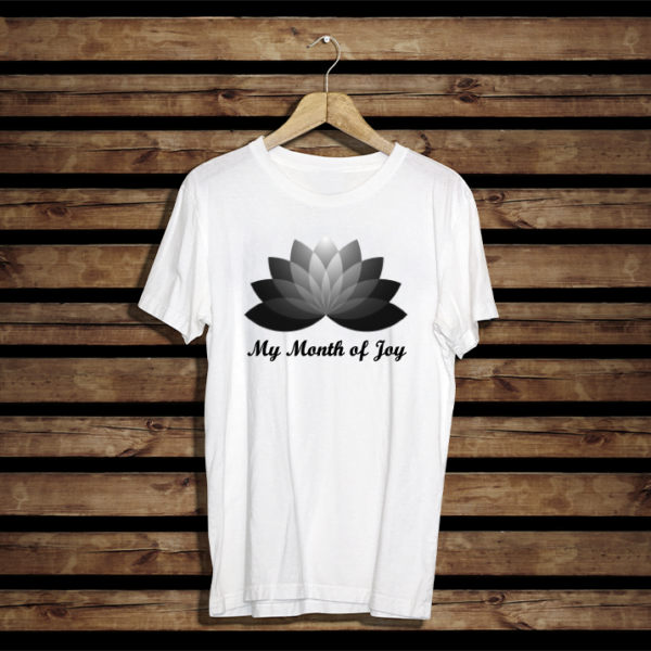 Heavy Cotton T-shirt. Regular fit. Flora flower and Text "My month of Joy". T-shirt colour white. Flora Colour Red. Text colour. Black