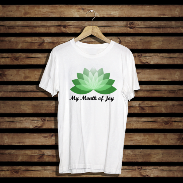 Heavy Cotton T-shirt. Regular fit. Flora flower and Text "My month of Joy". T-shirt colour white. Flora Colour Green. Text colour. Black