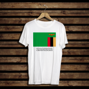 Regular fit T-shirt with Zambia flag . Zambia bird, Text Zambia, perfect for upcoming Zambia party for 2024. T-shirt is short sleeve, colour: White