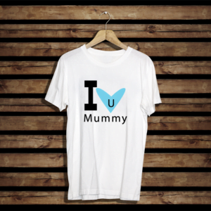 Youth Regular fit T-shirt with graphics I love You Mummy. love heart in blue