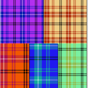 plaid pattern in 5bundles. Blue, orange, purple, light brown and green