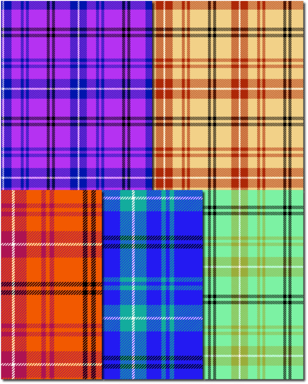 plaid pattern in 5bundles. Blue, orange, purple, light brown and green