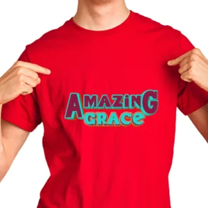 Red T-shirt, 100% Cotton, with Text, Amazing Grace